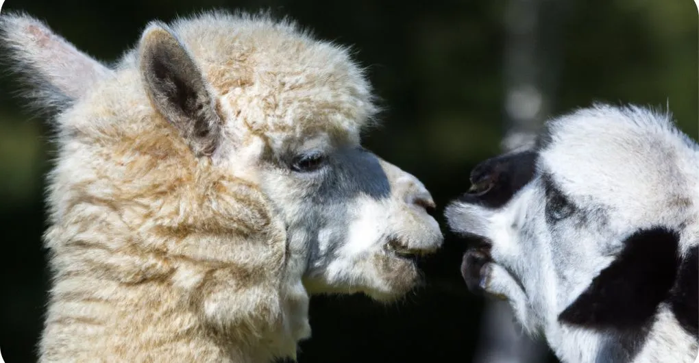 alpaca and goat showing aggression to each other