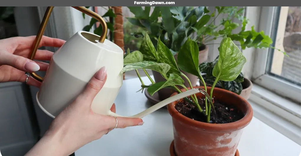 watering a plant pot