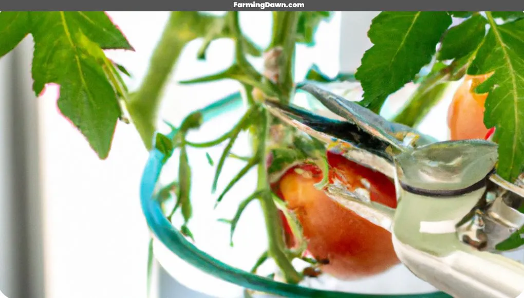 pruning tomato plants in hydroponic vase