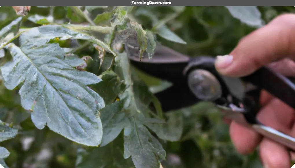 removing dead leaves of a heirloom tomato plant